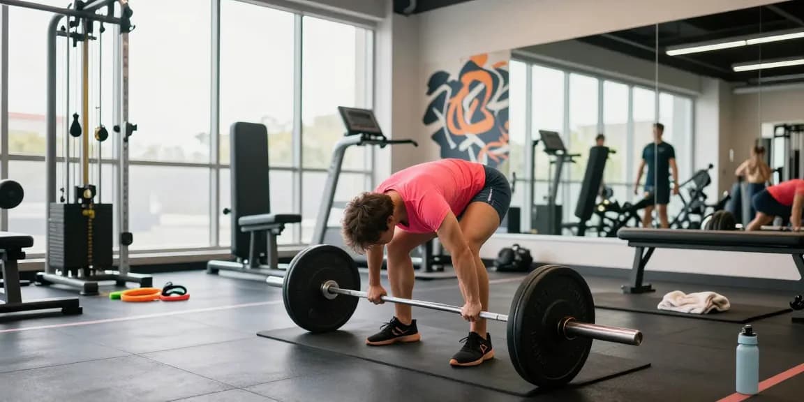 Ein Sportler im Steroidshop beim Deadlift mit perfekter Technik im modernen Fitnessstudio.